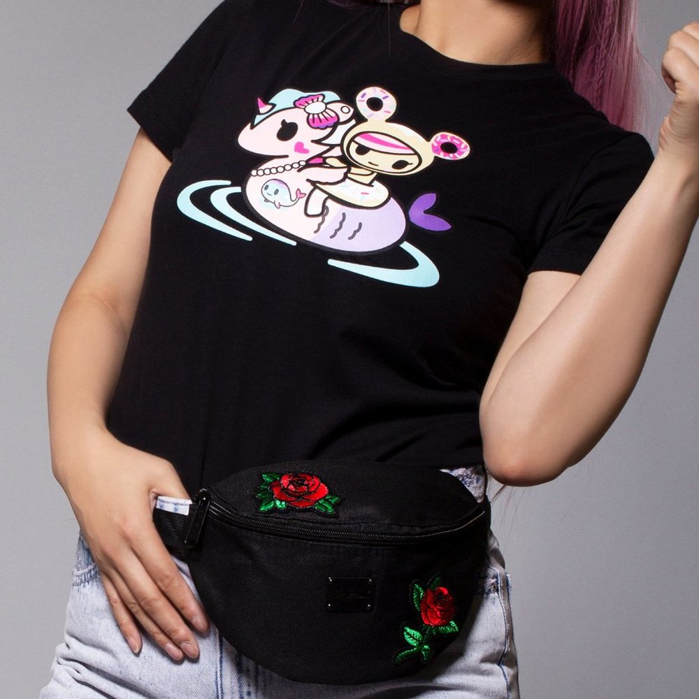 Forbidden Rose Patches Bum Bag in Midnight Black